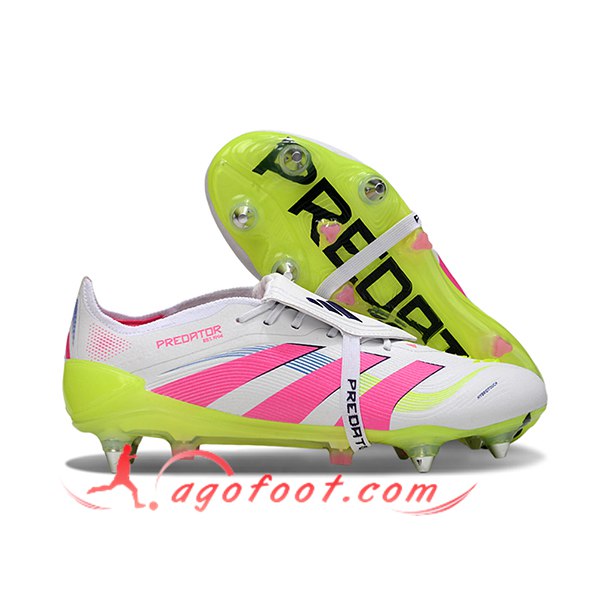 Adidas Chaussures de Foot 25 Predator Elite Tongue SG Blanc/Rose/Vert -02