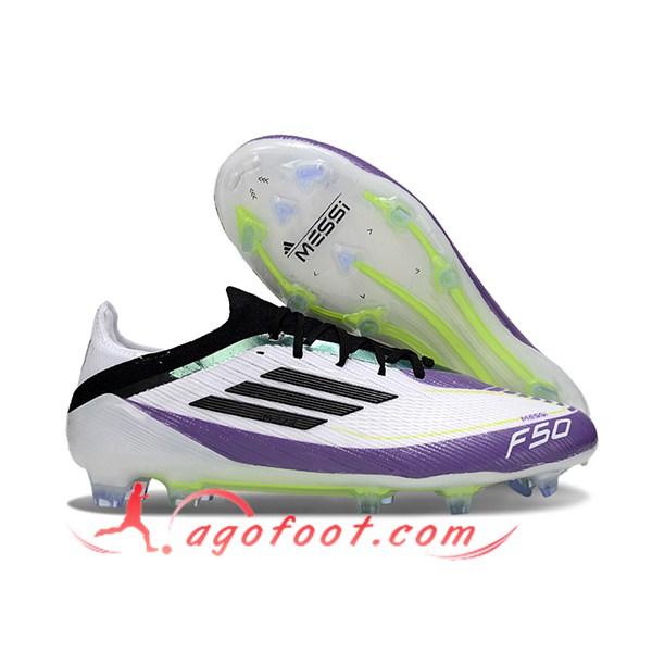 Adidas Chaussures de Foot F50 Elite FG Blanc/Noir/Pourpre/Vert