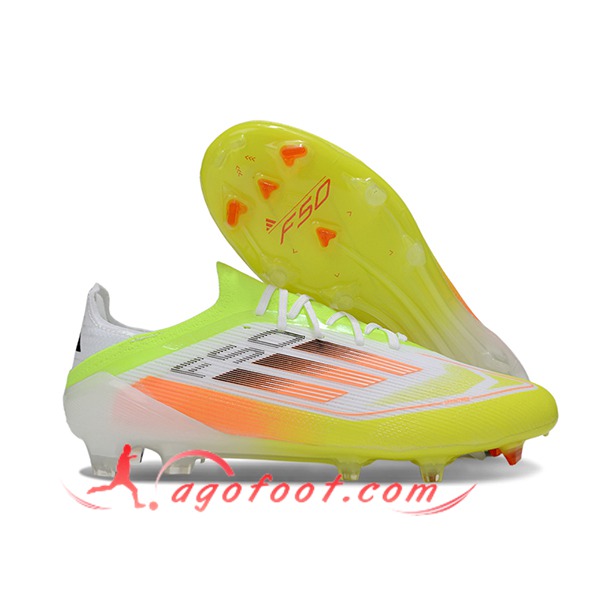 Adidas Chaussures de Foot F50 Elite FG Blanc/Vert/Orange