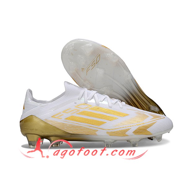 Adidas Chaussures de Foot F50 Elite FG Blanc/Jaune -02