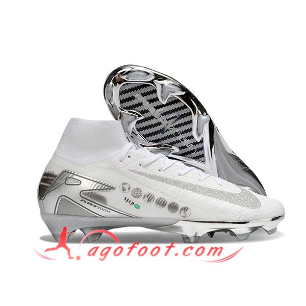 Nike Chaussures de Foot Air Zoom Mercurial Superfly IIX Elite FG Blanc/Gris
