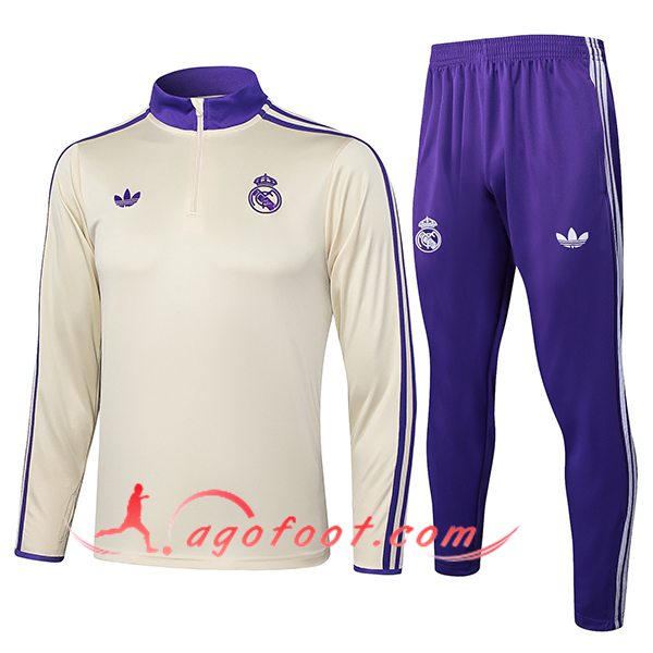 Ensemble Survetement de Foot Foot Real Madrid Beige/Pourpre 2025/2026
