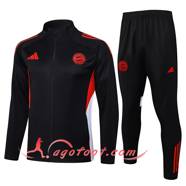 Ensemble Survetement de Foot Veste Foot Bayern Munich Noir/Rouge/Blanc 2025/2026