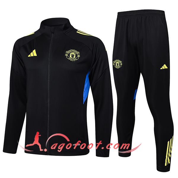 Ensemble Survetement de Foot Veste Foot Manchester United Noir/Bleu/Jaune 2025/2026