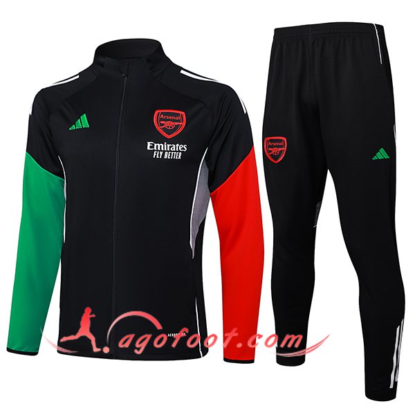 Ensemble Survetement de Foot Veste Foot Arsenal Noir/Vert/Rouge 2025/2026
