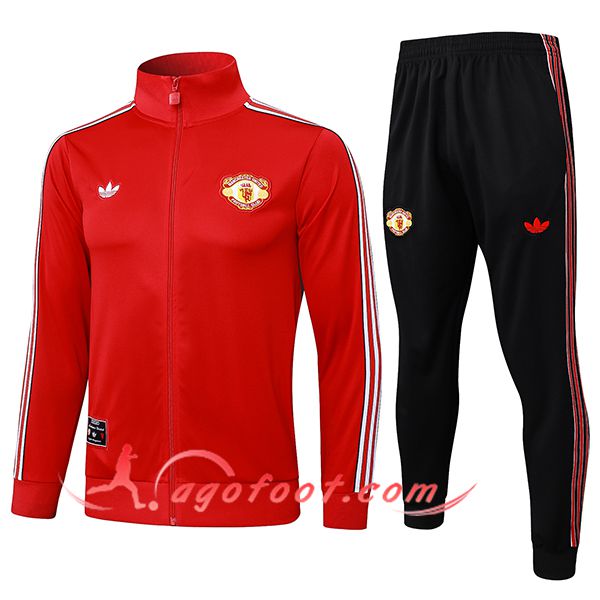 Ensemble Survetement de Foot Veste Foot Manchester United Rouge/Blanc 2025/2026