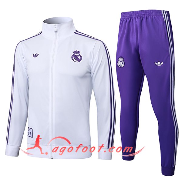 Ensemble Survetement de Foot Veste Foot Real Madrid Blanc/Pourpre 2025/2026 -02