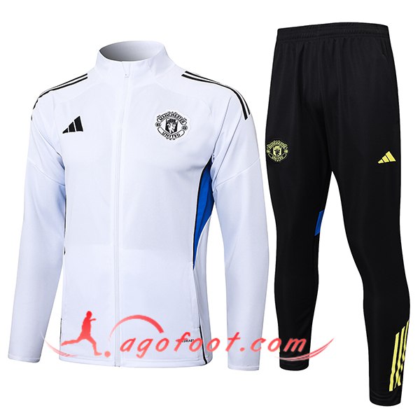 Ensemble Survetement de Foot Veste Foot Manchester United Blanc/Bleu 2025/2026