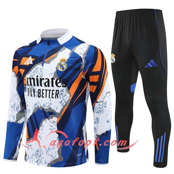Ensemble Survetement de Foot Foot Real Madrid Blanc/Bleu/Orange 2025/2026