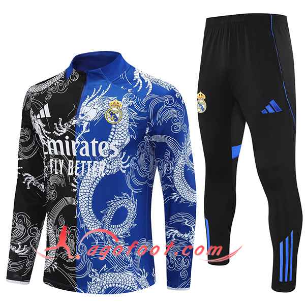 Ensemble Survetement de Foot Foot Real Madrid Noir/Bleu/Blanc 2025/2026
