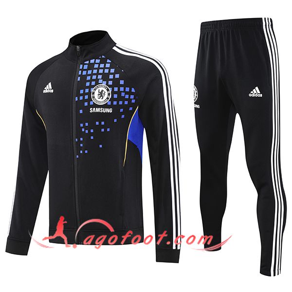 Ensemble Survetement de Foot Veste Foot FC Chelsea Noir/Bleu/Blanc 2025/2026
