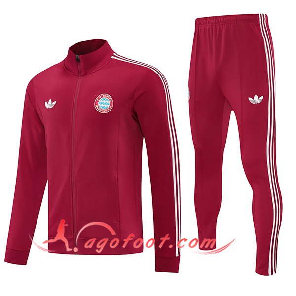 Ensemble Survetement de Foot Veste Foot Bayern Munich Rouge/Blanc 2025/2026