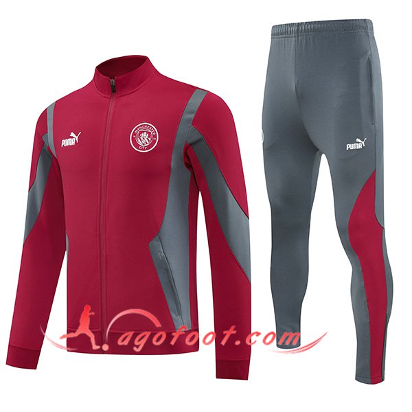 Ensemble Survetement de Foot Veste Foot Manchester City Rouge/Gris 2025/2026