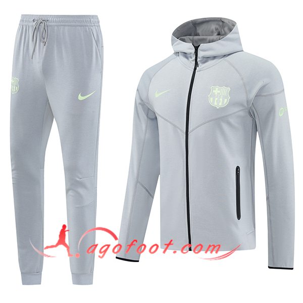 Ensemble Survetement Veste A Capuche Coupe-Vent FC Barcelone Gris 2025/2026