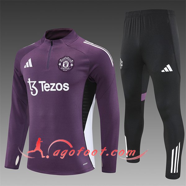 Ensemble Survetement de Foot Foot Manchester United Enfant Pourpre/Blanc/Noir 2025/2026