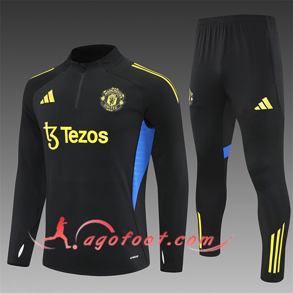 Ensemble Survetement de Foot Foot Manchester United Enfant Noir/Jaune/Bleu 2025/2026