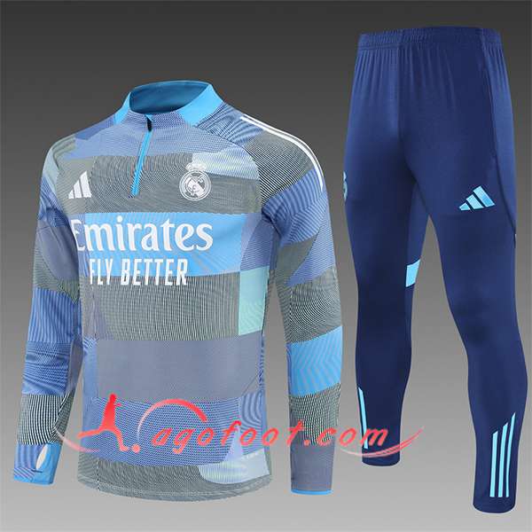 Ensemble Survetement de Foot Foot Real Madrid Enfant Bleu Clair 2025/2026
