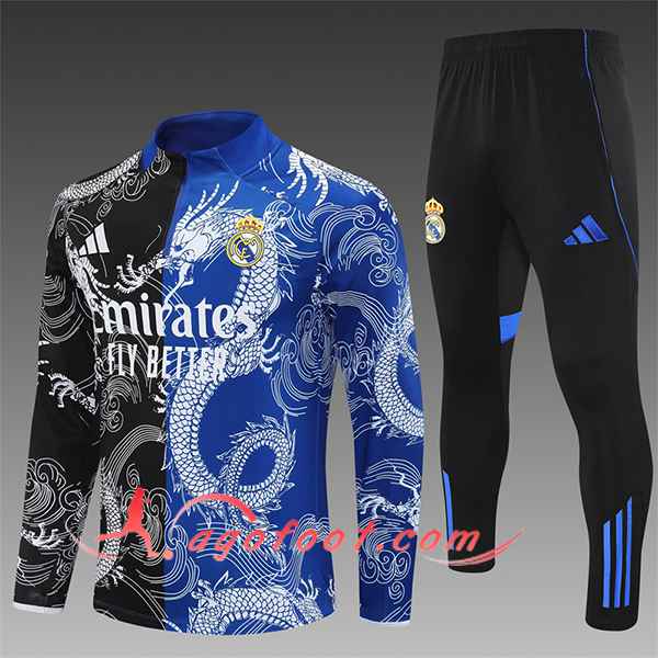 Ensemble Survetement de Foot Foot Real Madrid Enfant Noir/Bleu/Blanc 2025/2026