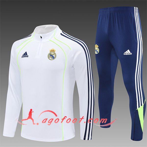 Ensemble Survetement de Foot Foot Real Madrid Enfant Blanc/Bleu/Vert 2025/2026