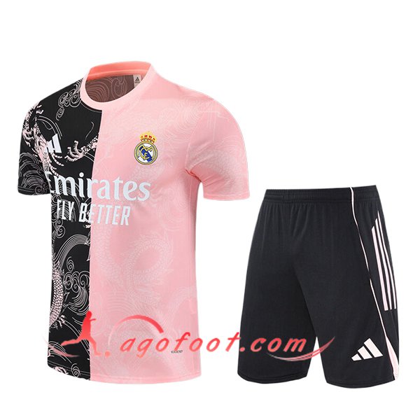 Ensemble Training T-Shirts Real Madrid Enfant Noir/Rose/Blanc 2025/2026