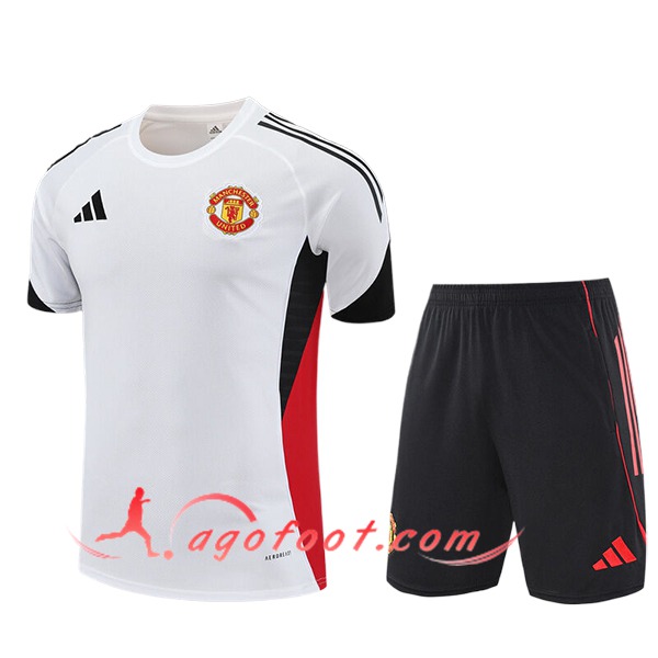 Ensemble Training T-Shirts Manchester United Enfant Blanc/Noir/Rouge 2025/2026 -02