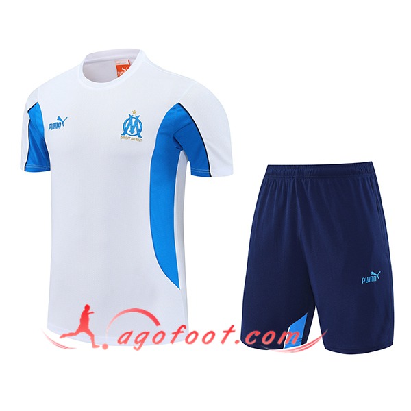 Ensemble Training T-Shirts Marseille Blanc/Bleu 2025/2026