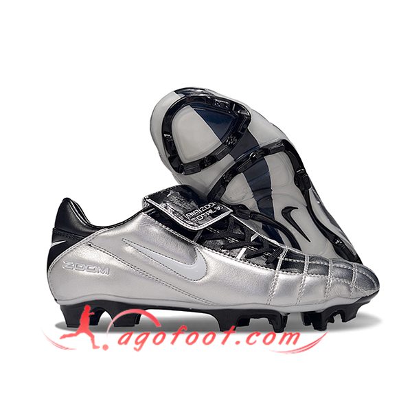 Nike Chaussures de Foot T90 FG Gris/Noir -03