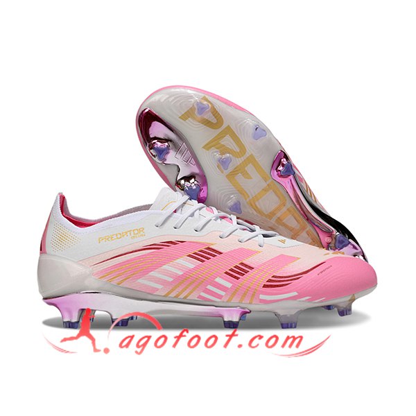 Adidas Chaussures de Foot 25 Predator Elite FG Rose/Blanc