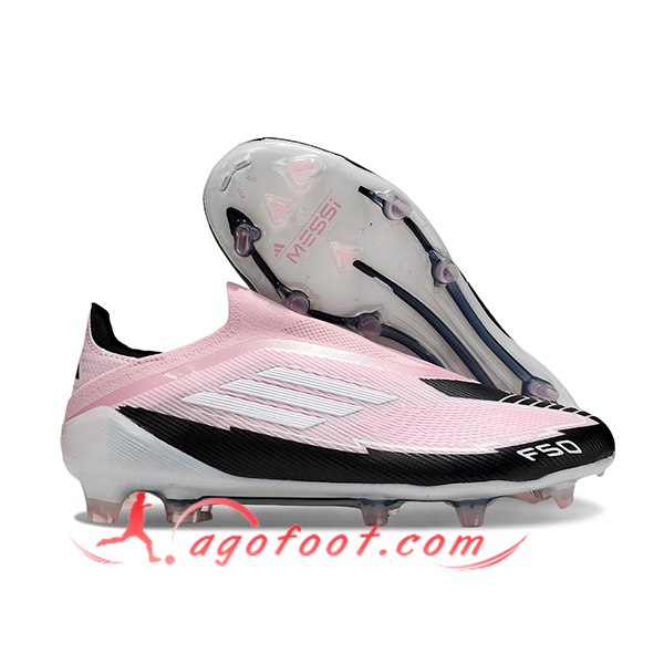 Adidas Chaussures de Foot F50 Elite Laceless FG Rose/Noir/Blanc