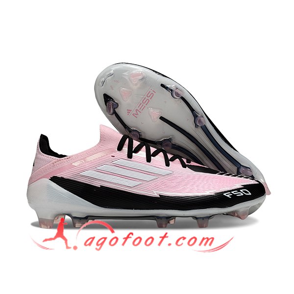 Adidas Chaussures de Foot F50 Elite FG Rose/Noir/Blanc -02