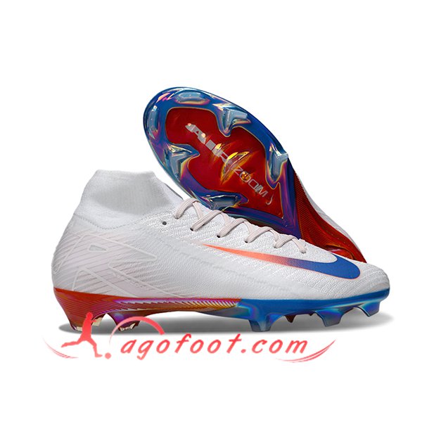 Nike Chaussures de Foot Air Zoom Mercurial Superfly IIX Elite FG Blanc/Rouge/Bleu