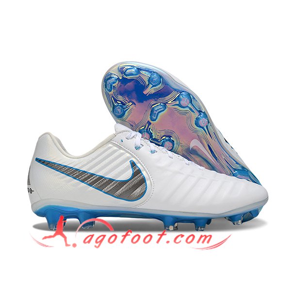 Nike Chaussures de Foot Tiempo Legend VII Elite LUXE FG Blanc/Gris/Bleu
