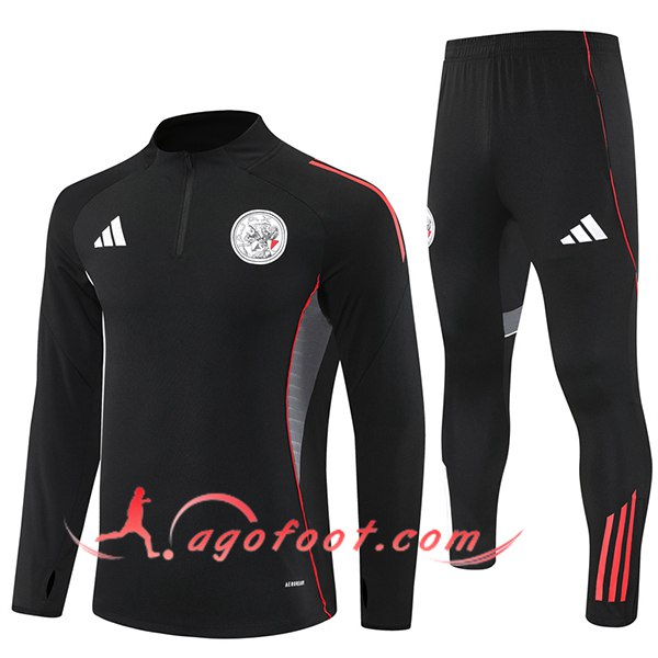 Ensemble Survetement de Foot Ajax Noir/Rouge/Gris 2025/2026