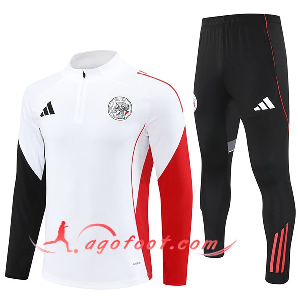 Ensemble Survetement de Foot Ajax Blanc/Noir/Rouge 2025/2026