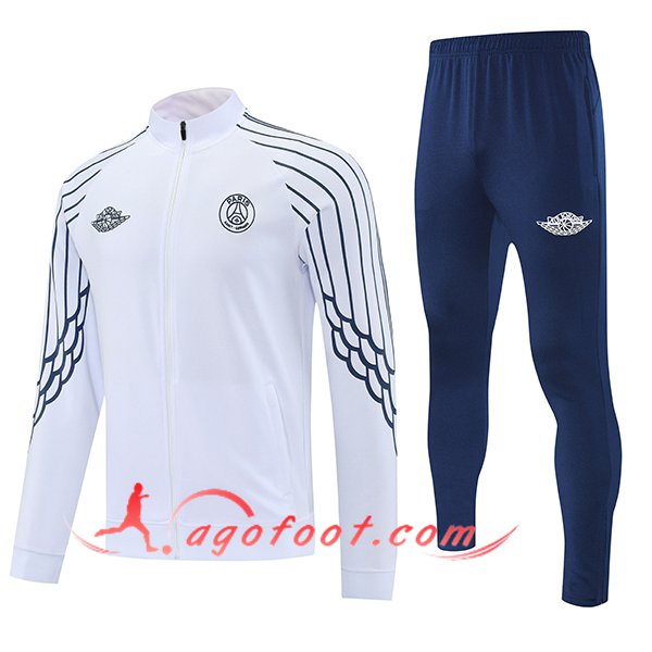 Ensemble Survetement de Foot Veste PSG Blanc/Bleu 2025/2026