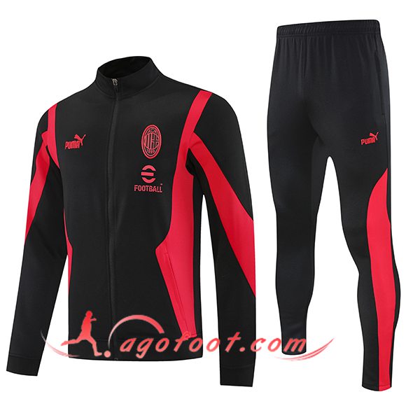 Ensemble Survetement de Foot Veste Milan AC Noir/Rouge 2025/2026 -02