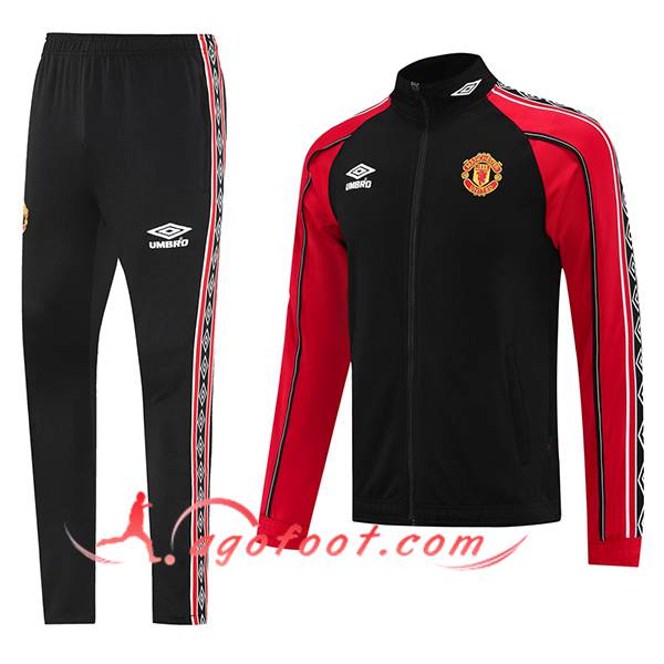 Ensemble Survetement de Foot Veste Manchester United Noir/Rouge 2025/2026 -02
