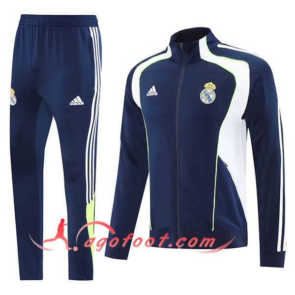 Ensemble Survetement de Foot Veste Real Madrid Bleu/Blanc/Vert 2025/2026