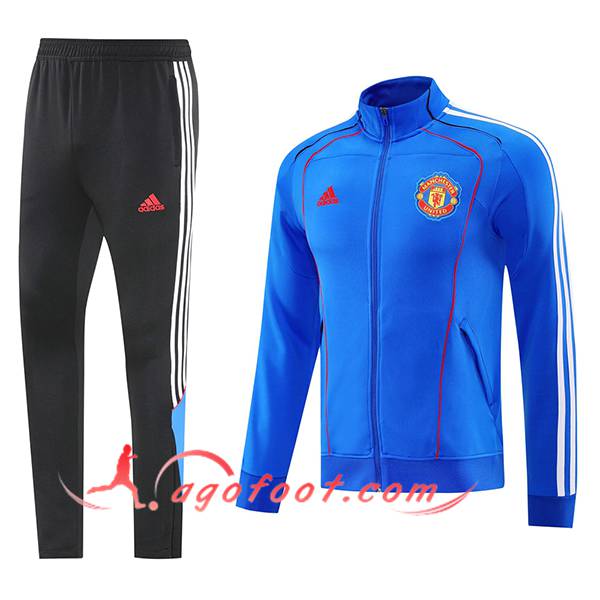 Ensemble Survetement de Foot Veste Manchester United Bleu/Blanc/Rouge 2025/2026