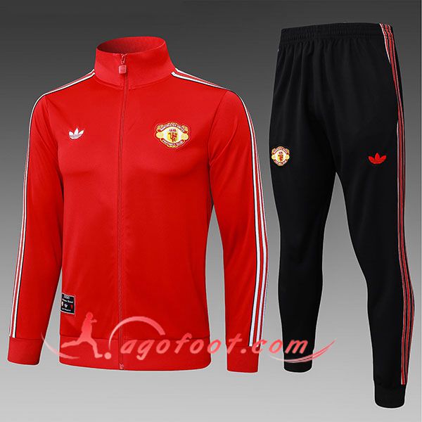 Ensemble Survetement de Foot Veste Foot Manchester United Enfant Rouge/Blanc 2025/2026