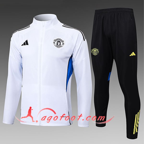 Ensemble Survetement de Foot Veste Foot Manchester United Enfant Blanc/Bleu 2025/2026