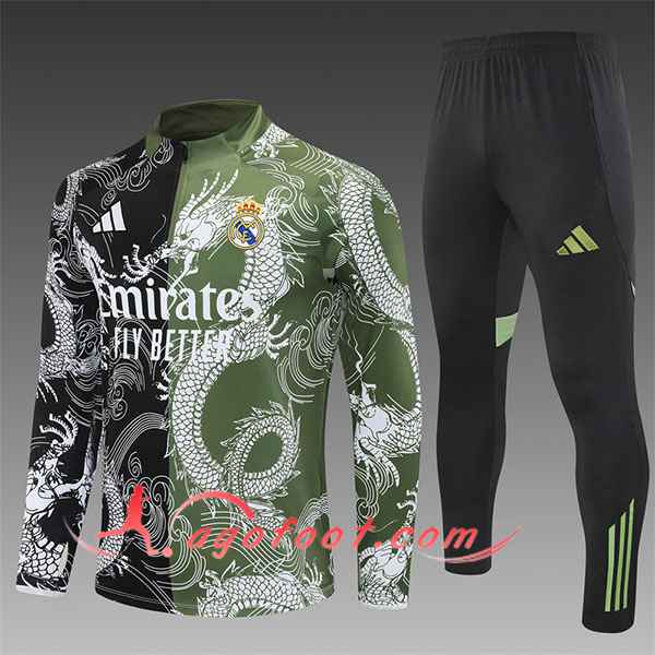 Ensemble Survetement de Foot Foot Real Madrid Enfant Noir/Vert/Blanc 2025/2026