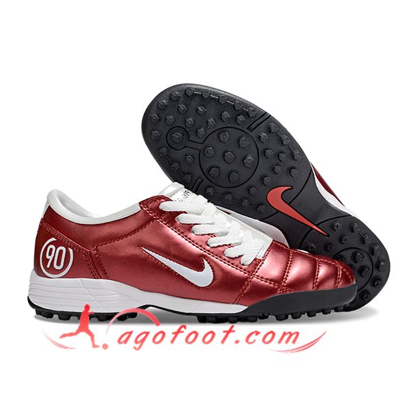 Nike Chaussures de Foot T90 TF Rouge/Blanc -03
