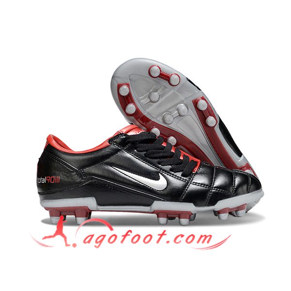 Nike Chaussures de Foot T90 FG Noir/Rouge/Gris