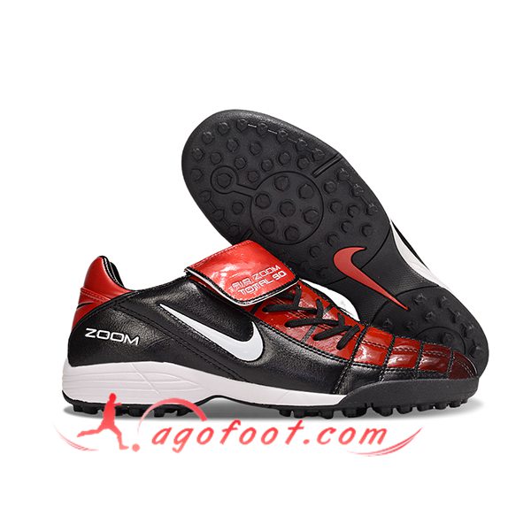 Nike Chaussures de Foot T90 TF Noir/Rouge/Blanc -02