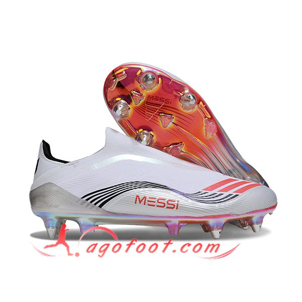 Adidas Chaussures de Foot F50 Elite Laceless SG Blanc/Noir/Orange