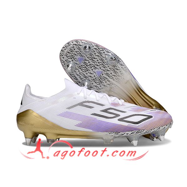 Adidas Chaussures de Foot F50 Elite SG Blanc/Pourpre/Noir/Jaune