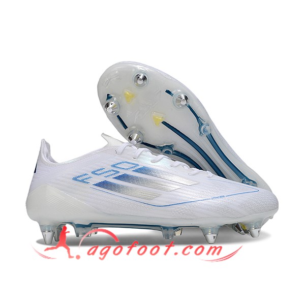 Adidas Chaussures de Foot F50 Elite SG Blanc/Bleu/Gris