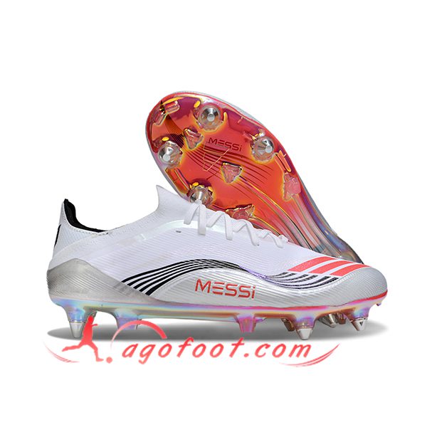 Adidas Chaussures de Foot F50 Elite SG Blanc/Noir/Orange