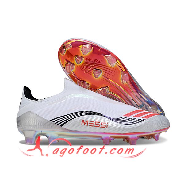 Adidas Chaussures de Foot F50 Elite Laceless FG Blanc/Noir/Orange